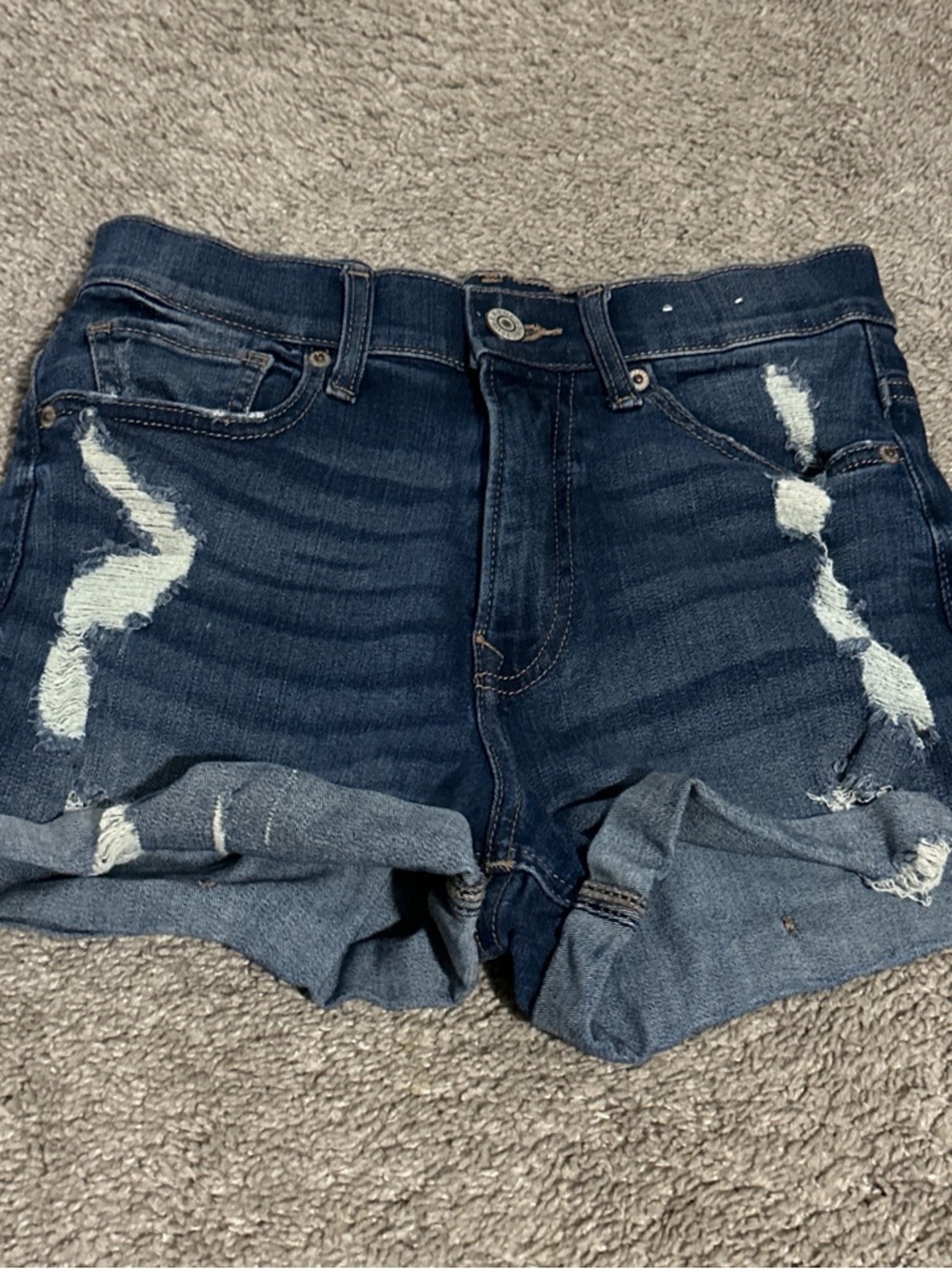 Dark Blue Distressed Denim Women's Shorts